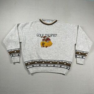 Vintage Collectif‎ Sweater Mens L Golf Embroidered Dogs Wool Blend Grandpa 90s